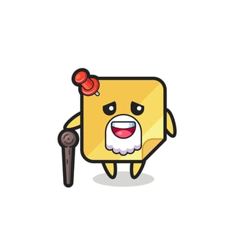 cute sticky notes grandpa is holding a stick vector