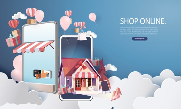 Online delivery Warehouse paper art on mobile shopping online vector