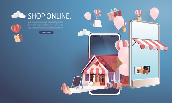 Online delivery Warehouse paper art on mobile shopping online vector
