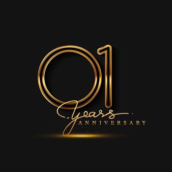 1 Year Anniversary Logo Golden Colored isolated on black background vector