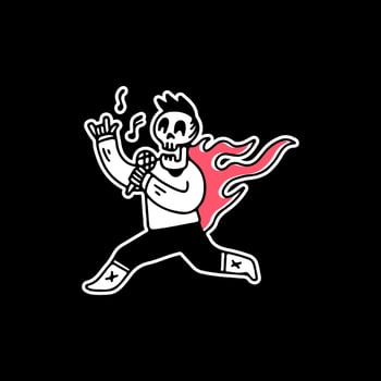 Rock n roll skull singing in fire. illustration for t shirt, sticker vector