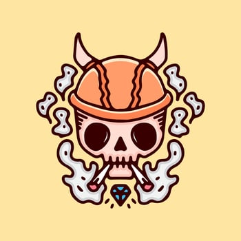 Weed Viking Skull smoke illustration. Vector graphics for t-shirt