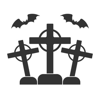 Three black crosses  with flying bats on white background. vector