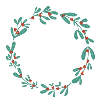 Christmas winter holly berry cute wreath in simple flat drawn style vector