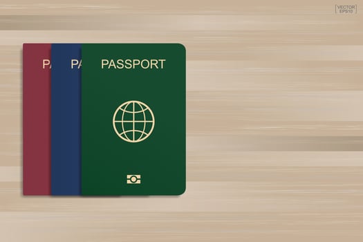 Set of passport on wood background. Vector. vector