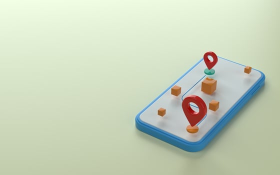 Map marker or pin point on top of phone 3d illustration photo