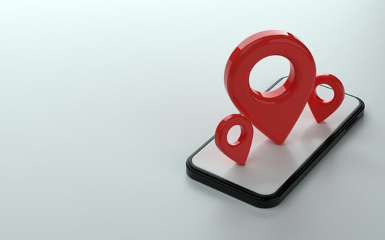 Map marker or pin point on top of phone 3d illustration photo