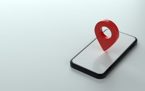 Map marker or pin point on top of phone 3d illustration photo