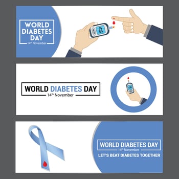World diabetes day awareness banner set with medical elements vector
