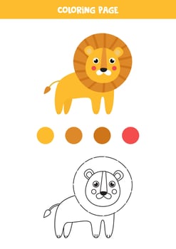 Color cute cartoon lion. Worksheet for kids. vector