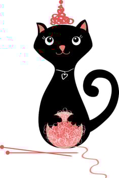 Cute cat with a ball of knitting thread vector