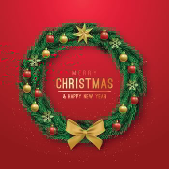 Realistic Christmas Wreath on red background vector
