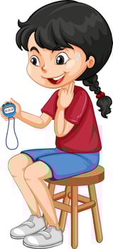 Cute girl sitting on a chair and holding timer vector