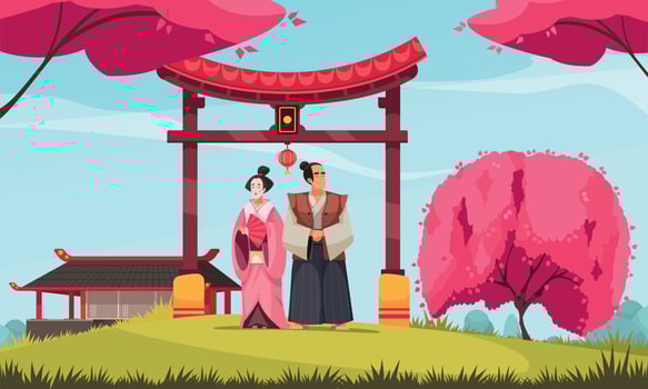 Traditional Japanese Couple Composition vector