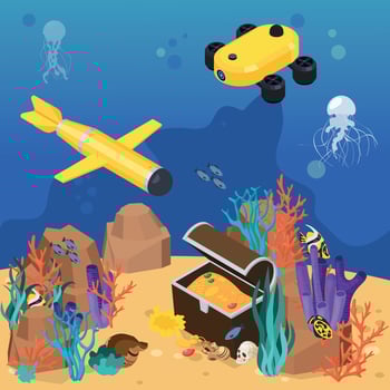 Isometric Colored Underwater Vehicles Machines Equipment Composition vector