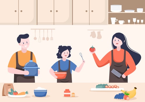 Kitchen Room with Furniture Background Vector Illustration