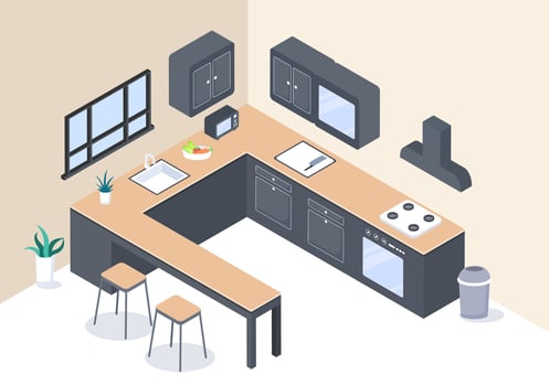 Kitchen Room with Furniture Background Vector Illustration