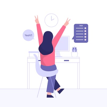 Task done concept with a young girl feeling excited, raising arms vector