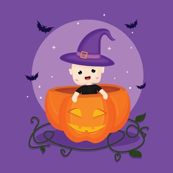 kawaii helloween character in pumpkin vector