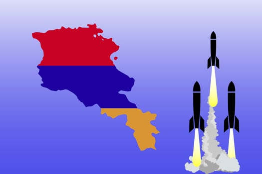 illustration of firing missiles. Armenia-Azerbaijan conflict 2020. Caucasus crisis. Armenia versus Azerbaijan. vector