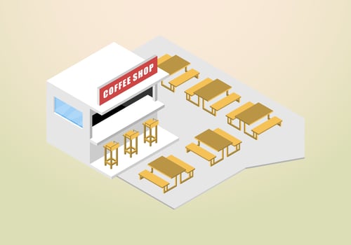 isometric design of cafe house or coffee shop vector template