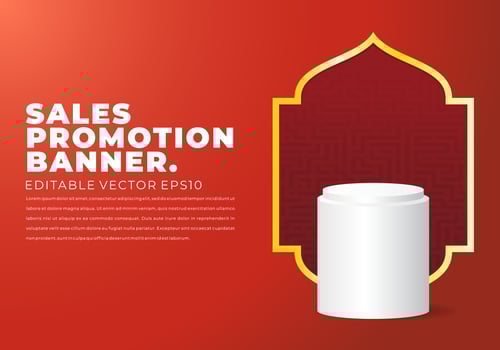 Sales promotion banner for ramadan sale with circle pedestal, plinth, pillar or display stage. vector