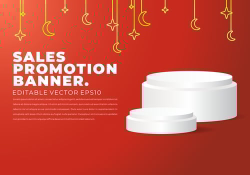 Sales promotion banner for ramadan sale with circle pedestal, plinth, pillar or display stage. vector