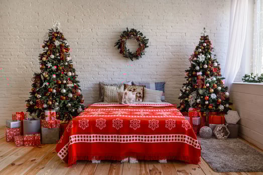 Beautiful Christmas festive interior in a country house on Christmas Eve photo
