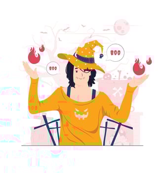 Scary witch girl with stitched mouth on Halloween concept illustration vector