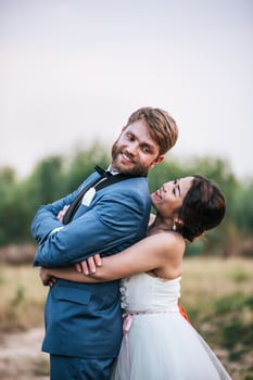 Bride and groom have romance time and happy together photo