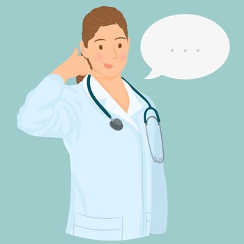 Female doctor taking a call from a patient during quarantine vector