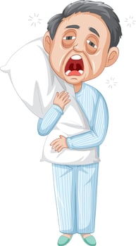 Sleepy old man cartoon character on white background vector