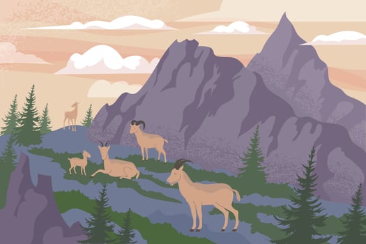 Wildlife Mountains Flat Composition vector