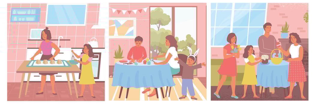 Happy Easter Flat Illustrations vector