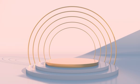 Minimal scene with geometrical forms, podiums in cream background with shadows. Scene to show cosmetic product, Showcase, shopfront, display case. 3d photo