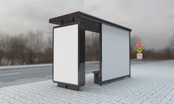 Bus Stop Bus Shelter Mockup 3D Illustration photo