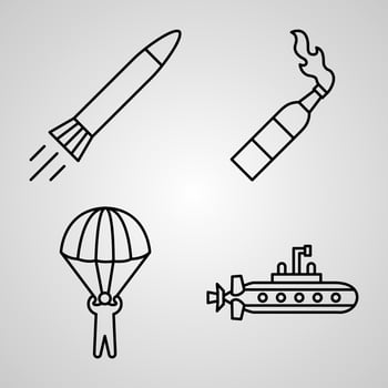 Weapons Line Icons Set Isolated On White Outline Symbols Weapons vector