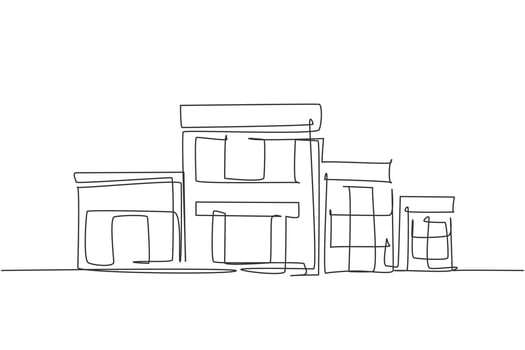 Single continuous line drawing of luxury house construction building. Home architectural isolated minimalism concept. Dynamic one line draw graphic design vector illustration on white background