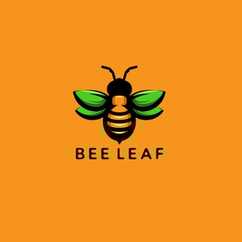 Bee with green leaf logo design vector