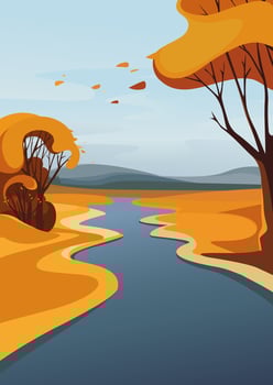 River going over horizon. Autumn landscape in vertical orientation. vector