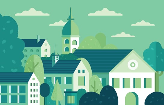 Green Neighborhood with Cloudy Sky Background vector