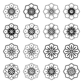 Mehndi flower for henna, mehndi, tattoo, decoration. decorative ornament in ethnic oriental style. doodle ornament. coloring book page. vector