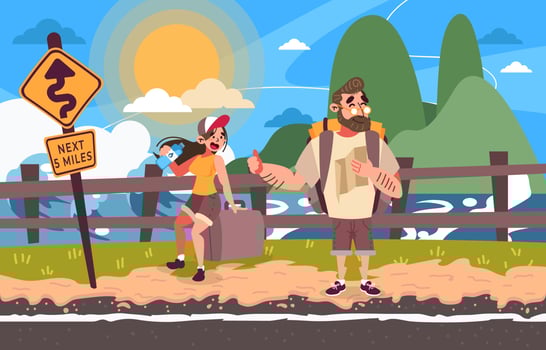 Traveling Couple on The Road vector
