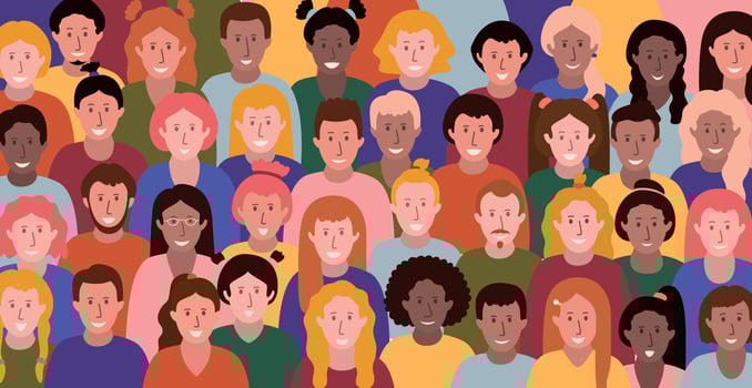 Young men and women with different skin color - Vector