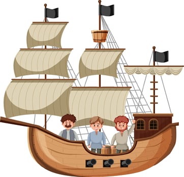 Man on junk ship on white background vector
