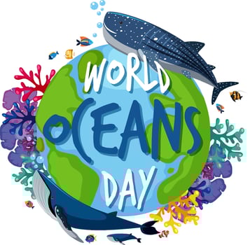 World Ocean Day banner with many different sea animals vector