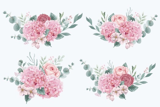 Bouquets of Hydrangea and Roses Flowers vector