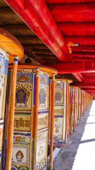 Prayer wheel in Arou Da Temple in Qinghai China. photo