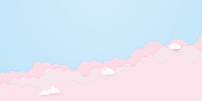 Cloudscape, blue sky with pink clouds , paper art style vector