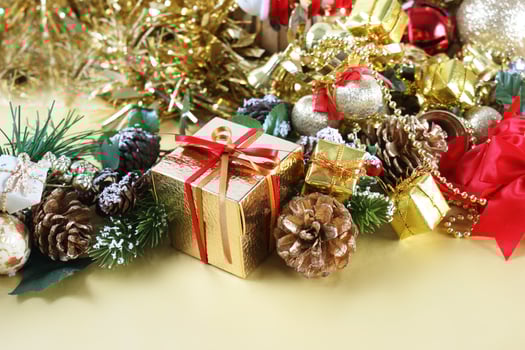 Christmas gift amongst decorations photo
